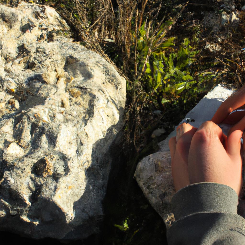 Person studying rocks in nature