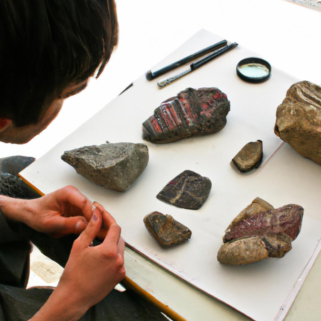 Person studying rocks and fossils
