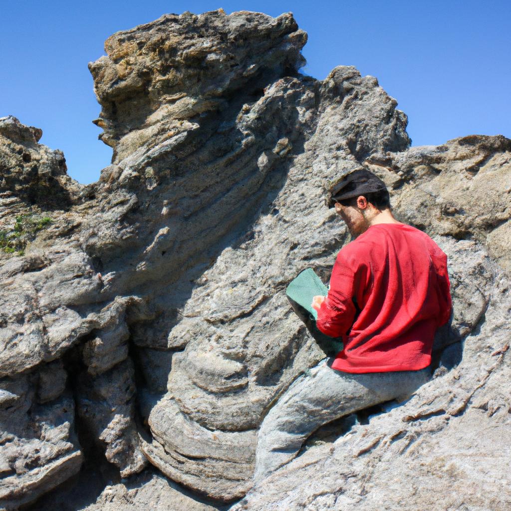 Person studying rock formations outdoors